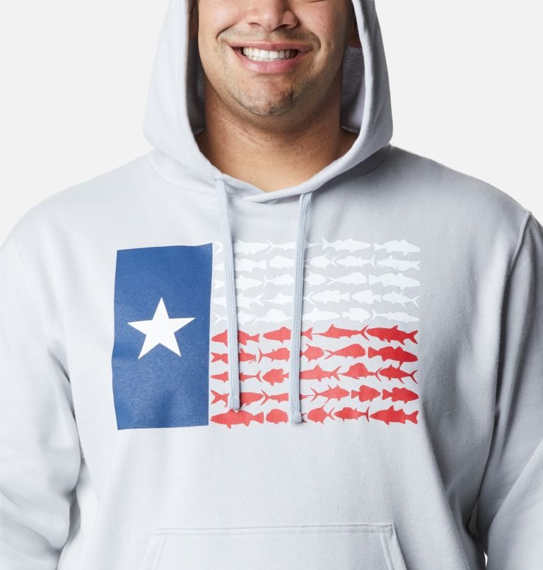 Men's Columbia PFG Fish Flag II Hoodie Light Grey | Plus Size CA-L406L